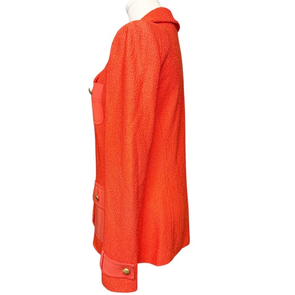 ST. JOHN Textured Knit Gold-Button Patch Pocket Blazer Jacket Orange Size 4 - Picture 4 of 12